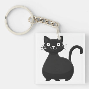 Lustige schwarze Katze große Augen süße Katzenillu Schlüsselanhänger