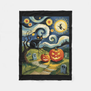 Lustige schwarze Katze Halloween Sternennacht Male Fleecedecke