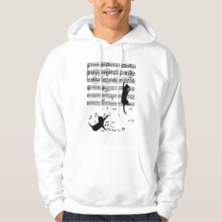 Lustige schwarze Katze klettert auf Notenblatt  Hoodie