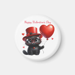 Lustige schwarze Katze mit Ballons Valentinstag Magnet