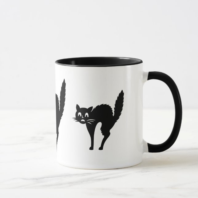 lustige schwarze Katze mit gewölbtem Rücken Tasse (Rechts)