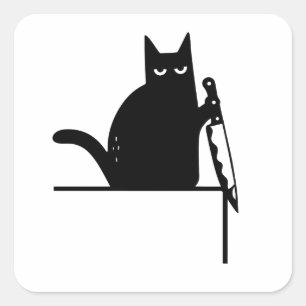 Lustige schwarze Katze mit Messer-Dekor, Türrahmen Quadratischer Aufkleber