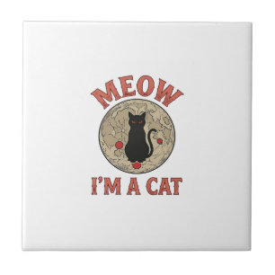 Lustige schwarze Katze Mond Vintage Halloween-Desi Fliese