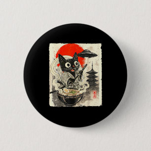 Lustige schwarze Katze Ramen Alien Ufo Entführung Button