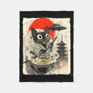 Lustige schwarze Katze Ramen Alien Ufo Entführung Fleecedecke