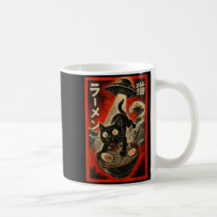 Lustige schwarze Katze Ramen Alien Ufo Entführung  Kaffeetasse