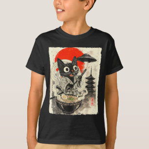 Lustige schwarze Katze Ramen Alien Ufo Entführung T-Shirt