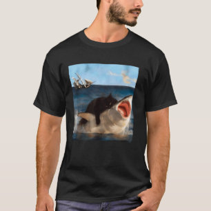 Lustige schwarze Katze reitet einen Hai in epische T-Shirt