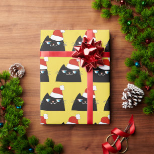 Lustige schwarze Katze Santa Weihnachten Geschenkpapier