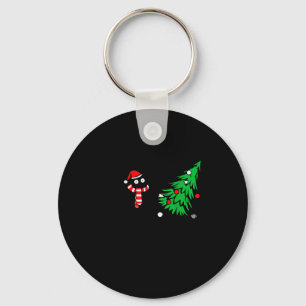 Lustige schwarze Katze stößt Weihnachtsbaum um Kat Schlüsselanhänger