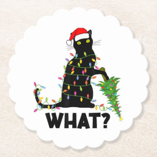 Lustige schwarze Katze stößt Weihnachtsbaum um Kat Untersetzer