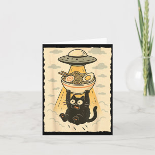 Lustige schwarze Katze Ufo Ramen Alien-Entführung Karte