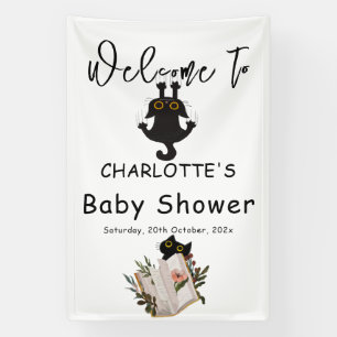 Lustige schwarze Katze und Buch-Baby-Party Banner