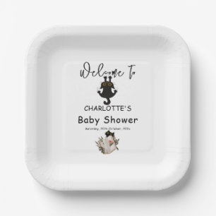 Lustige schwarze Katze und Buch-Baby-Party Pappteller