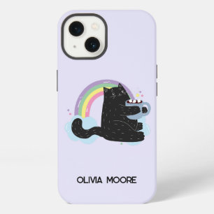 Lustige schwarze Katze und Marshmallow iPhone Hülle