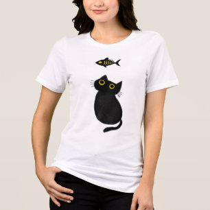 Lustige schwarze Katze vs schwarzer Fisch Tri-Blend Shirt