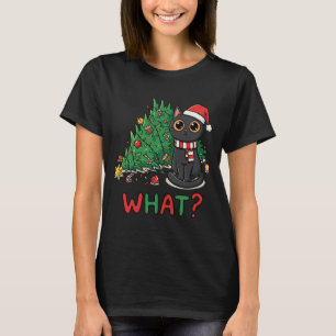 Lustige schwarze Katze Was? Weihnachtsbaum Humor T-Shirt