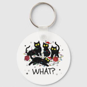 Lustige schwarze Katze Was Weihnachtsbaum Meme Xma Schlüsselanhänger