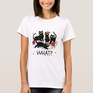Lustige schwarze Katze Was Weihnachtsbaum Meme Xma T-Shirt
