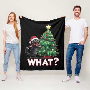 Lustige schwarze Katze Was Xmas Weihnachtsbaum Fleecedecke