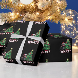 Lustige schwarze Katze Was Xmas Weihnachtsbaum Geschenkpapier