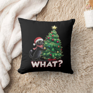 Lustige schwarze Katze Was Xmas Weihnachtsbaum Kissen