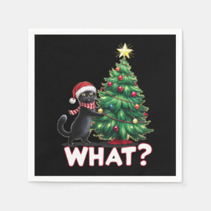 Lustige schwarze Katze Was Xmas Weihnachtsbaum Serviette
