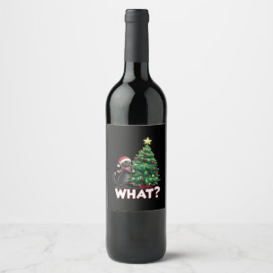Lustige schwarze Katze Was Xmas Weihnachtsbaum Weinetikett