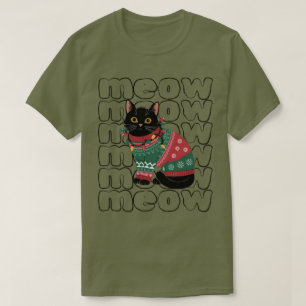 Lustige schwarze Katze Weihnachten  T-Shirt