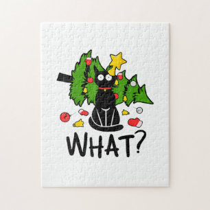 Lustige schwarze Katze Weihnachtsbaum Frohe Santa