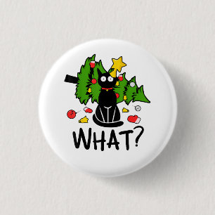 Lustige schwarze Katze Weihnachtsbaum Frohe Santa Button