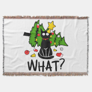 Lustige schwarze Katze Weihnachtsbaum Frohe Santa Decke