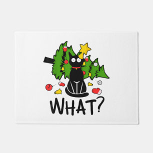 Lustige schwarze Katze Weihnachtsbaum Frohe Santa  Fußmatte