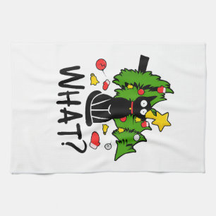 Lustige schwarze Katze Weihnachtsbaum Frohe Santa Geschirrtuch