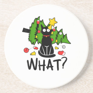 Lustige schwarze Katze Weihnachtsbaum Frohe Santa Getränkeuntersetzer