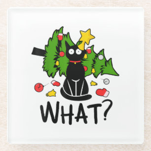 Lustige schwarze Katze Weihnachtsbaum Frohe Santa Glasuntersetzer