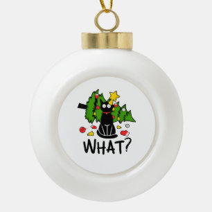 Lustige schwarze Katze Weihnachtsbaum Frohe Santa Keramik Kugel-Ornament