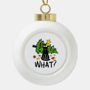 Lustige schwarze Katze Weihnachtsbaum Frohe Santa Keramik Kugel-Ornament