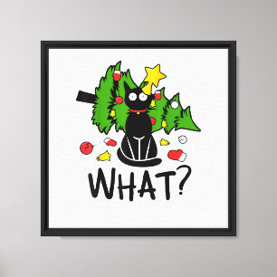 Lustige schwarze Katze Weihnachtsbaum Frohe Santa  Leinwanddruck