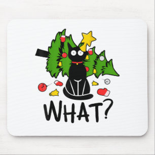 Lustige schwarze Katze Weihnachtsbaum Frohe Santa Mousepad