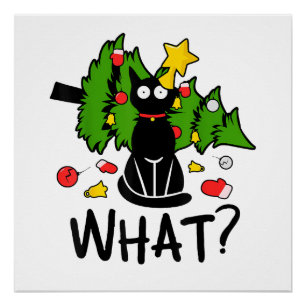 Lustige schwarze Katze Weihnachtsbaum Frohe Santa  Poster