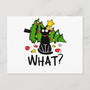 Lustige schwarze Katze Weihnachtsbaum Frohe Santa  Postkarte