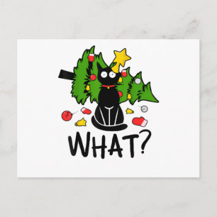 Lustige schwarze Katze Weihnachtsbaum Frohe Santa  Postkarte