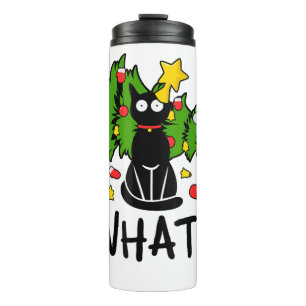 Lustige schwarze Katze Weihnachtsbaum Frohe Santa  Thermosbecher