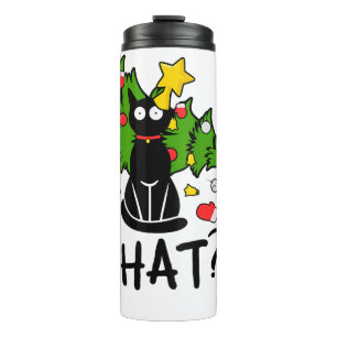 Lustige schwarze Katze Weihnachtsbaum Frohe Santa  Thermosbecher