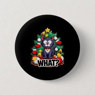 Lustige schwarze Katze Weihnachtsbaum Frohe Weihna Button