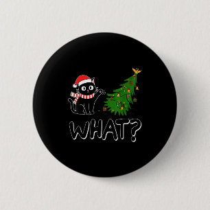 Lustige schwarze Katze Weihnachtsbaum Frohe Weihna Button