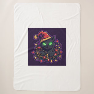 Lustige schwarze Katze Weihnachtslichter Decke Sherpadecke