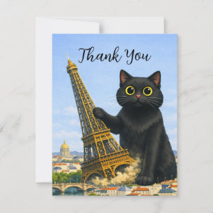 Lustige schwarze Katze wirft den Eiffelturm um Dan Dankeskarte
