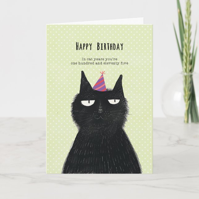 Lustige schwarze Katze zum Geburtstag Karte (Vorderseite)